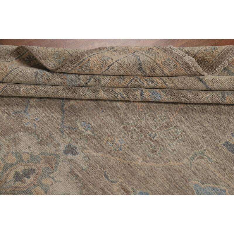 Brown Floral Oushak Turkish Area Rug Hand-Knotted Wool Carpet - 8'1"x 9'10"