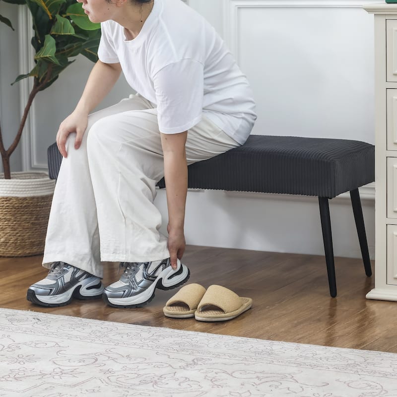 Adeco Modern End of Bed Bench Tufted Ottoman