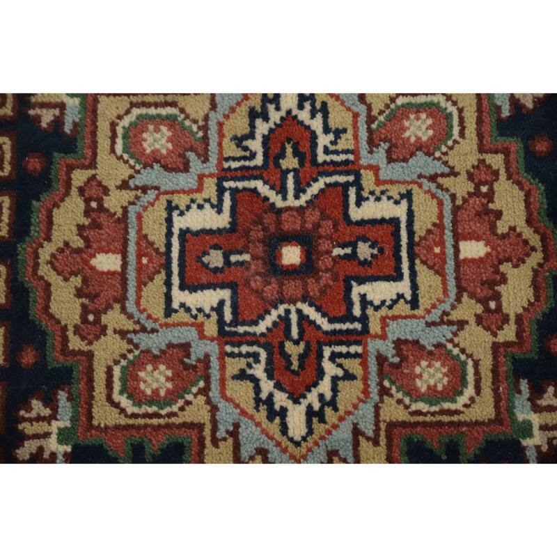 Hand Knotted Oriental 100% Wool Carpet Traditional Medallion Navy Blue & Blues Heriz (serapi) Area Rug - 5' 1'' X 3' 0''