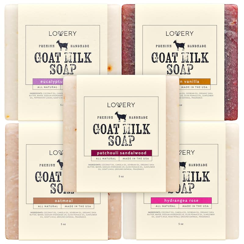 Lovery Handmade Goat Milk Soap Bars with Shea Butter - Multi Scent , 5 Pack