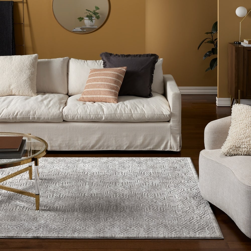 TOWN & COUNTRY LUXE Maya Medallion Tile Neutral Indoor Area Rug with High-Low Texture