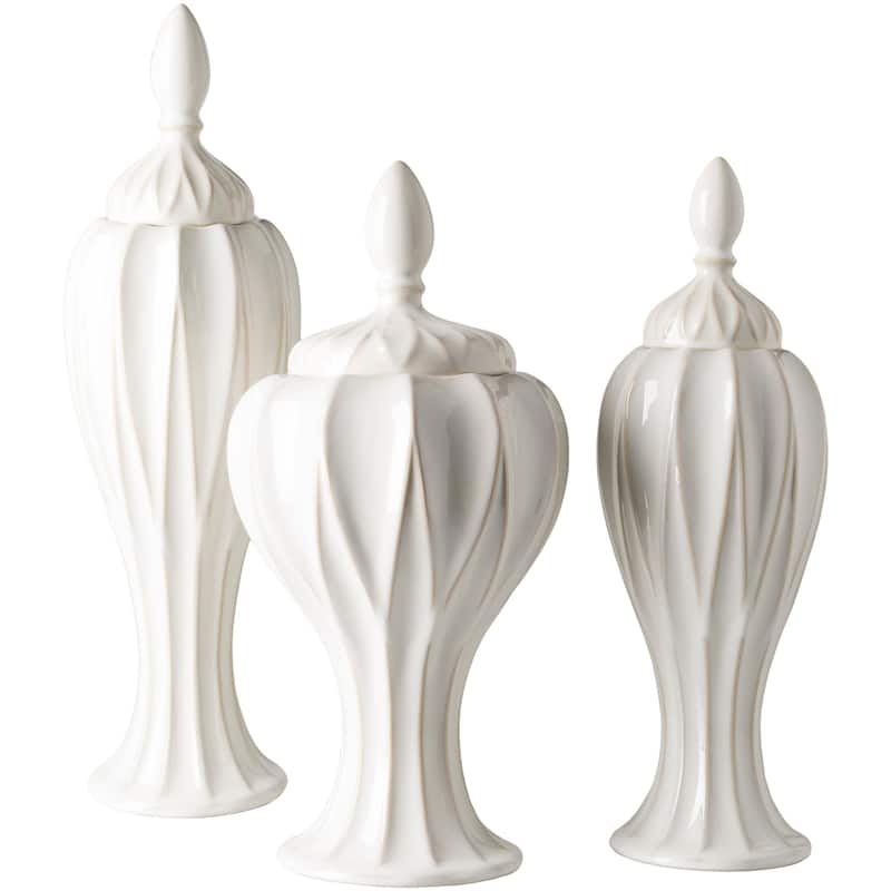 Livabliss Adrastos White Modern Ceramic Decorative Jar (Set of 3)
