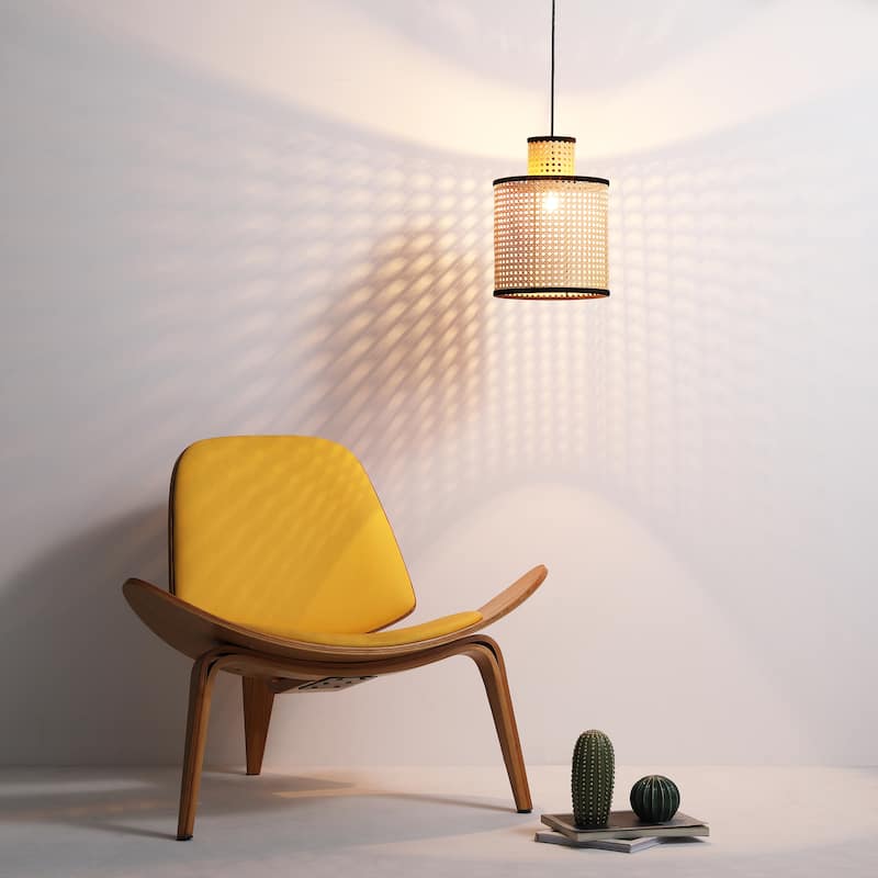 VidaLite Modern Bohemian 2 Tier Mini Pendant, PVC Rattan Shade With Velvet Stiched Rim