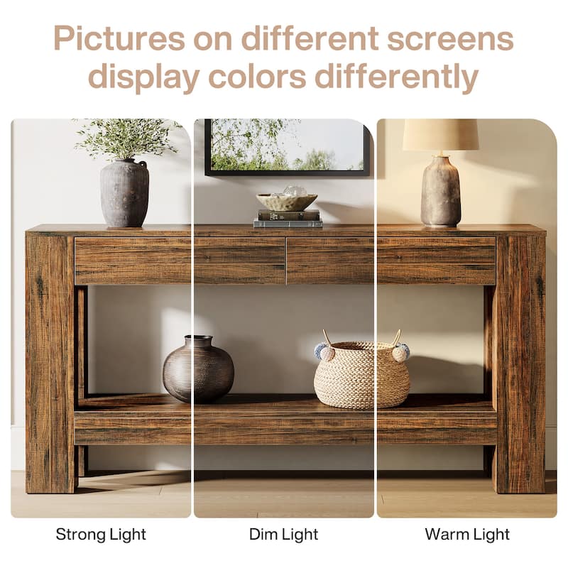 2-Tier Wooden Console Table with 2 Drawers for Entrance - /