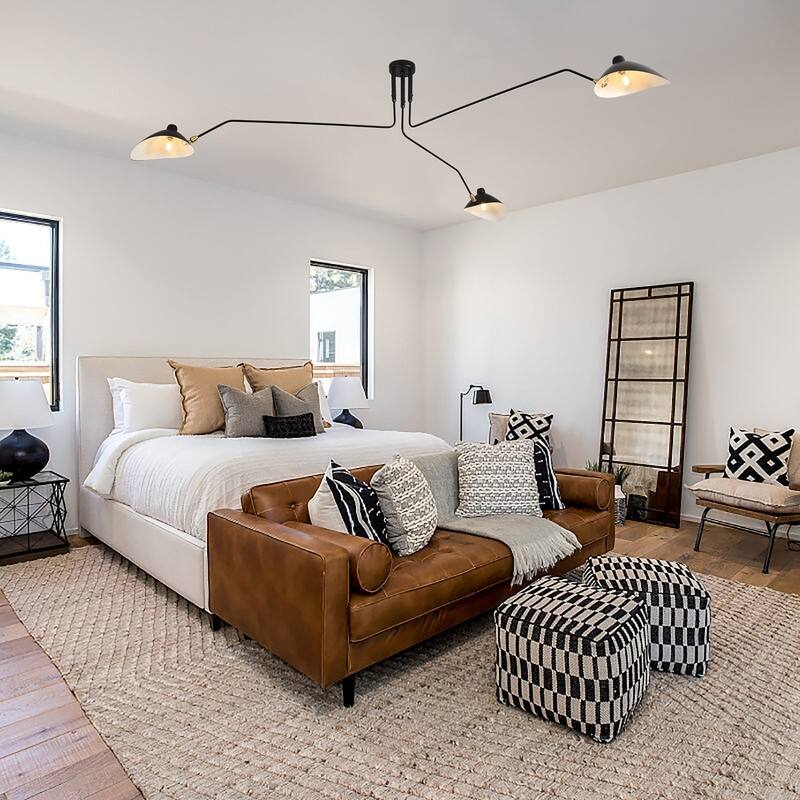 3 Arm Mid Century Modern Black Arm Ceiling Light Duckbill Chandelier - 78x78x17in