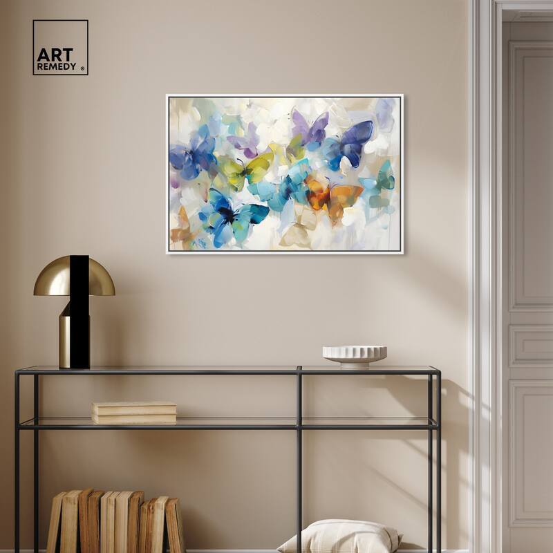 Art Remedy Fluttering Butterflies Framed Butterfly 1 Piece Canvas Wall Art