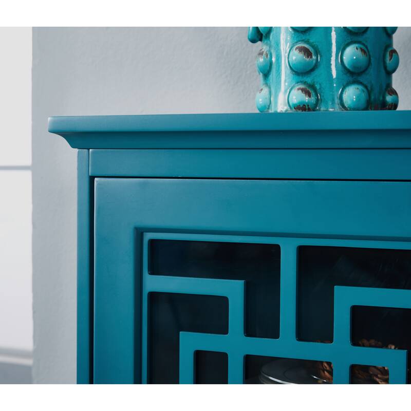 Modern Sideboard Storage Cabinet with Adjustable Shelves, Tempered Glass and Exquisite Hardware Accessories, Teal Blue
