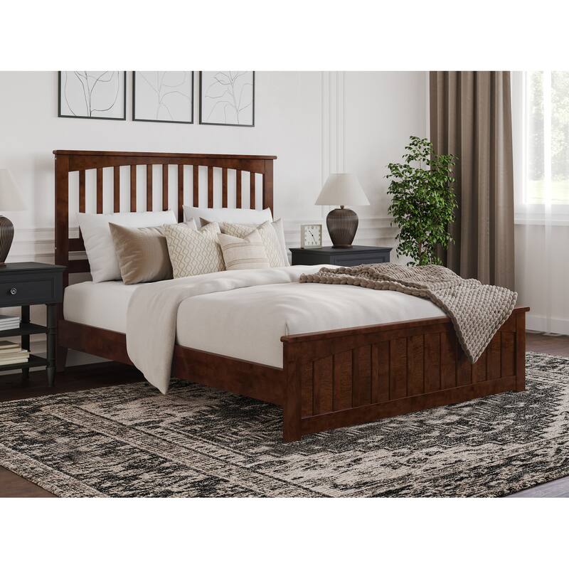 Becket Solid Wood Low Profile Platform Bed with Matching Footboard - Walnut - Queen