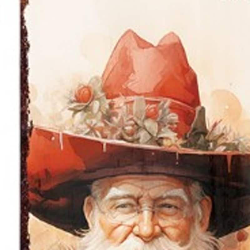 HomeRoots 36" Red Green And White Solid Wood Christmas Cowboy Santa Porch Sign