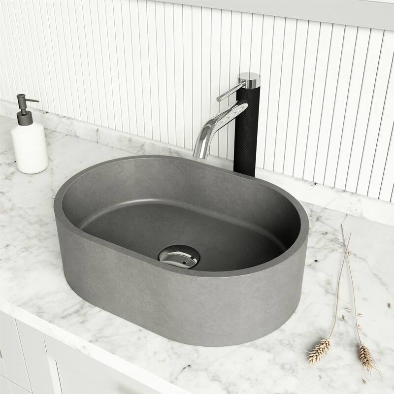VIGO Giralda 16"L x 11"W Concrete Vessel Sink and Lexington 10"H Faucet Set - Ash