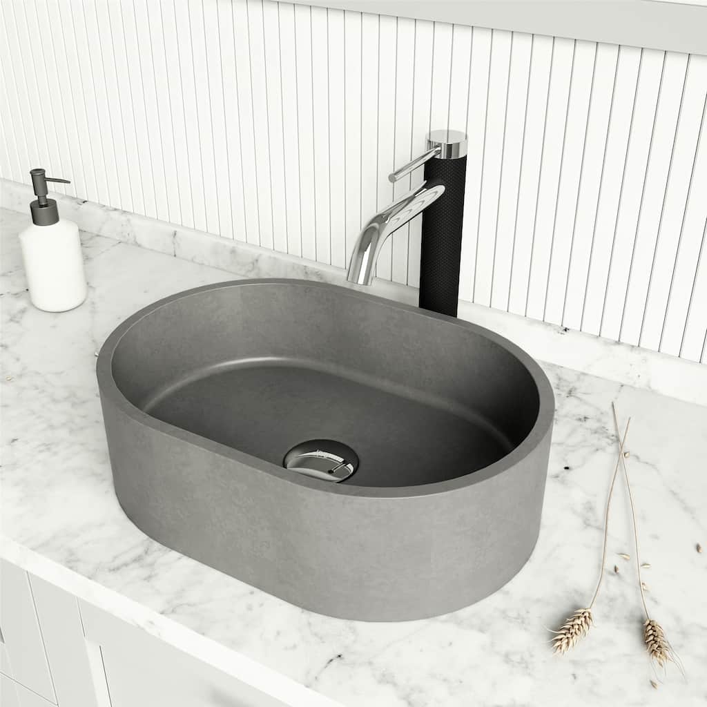 VIGO Giralda 16"L x 11"W Concrete Vessel Sink and Lexington 10"H Faucet Set