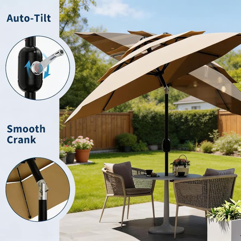 10Ft 3-Tier Patio Umbrella, with Vents, Easy Crank & Tilt
