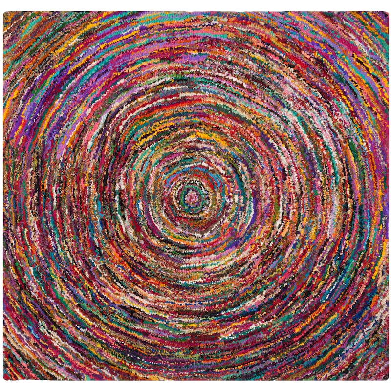SAFAVIEH Handmade Nantucket Fulgencia Contemporary Cotton Rug - 6' Square - Multi