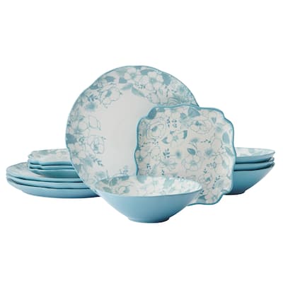 Pfaltzgraff Garden Blossom 12-Piece Dinnerware Set, Service for 4, Blue