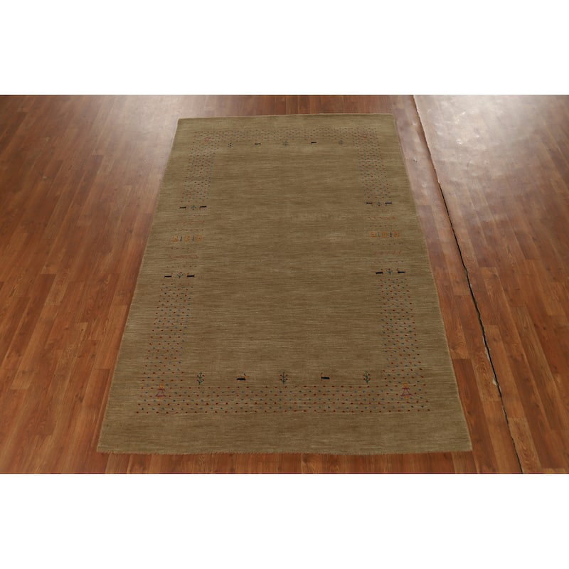 Hand Knotted Oriental 100% Wool Carpet Tribal Tribal Brown Gabbeh Area Rug - 7' 8'' X 4' 11''
