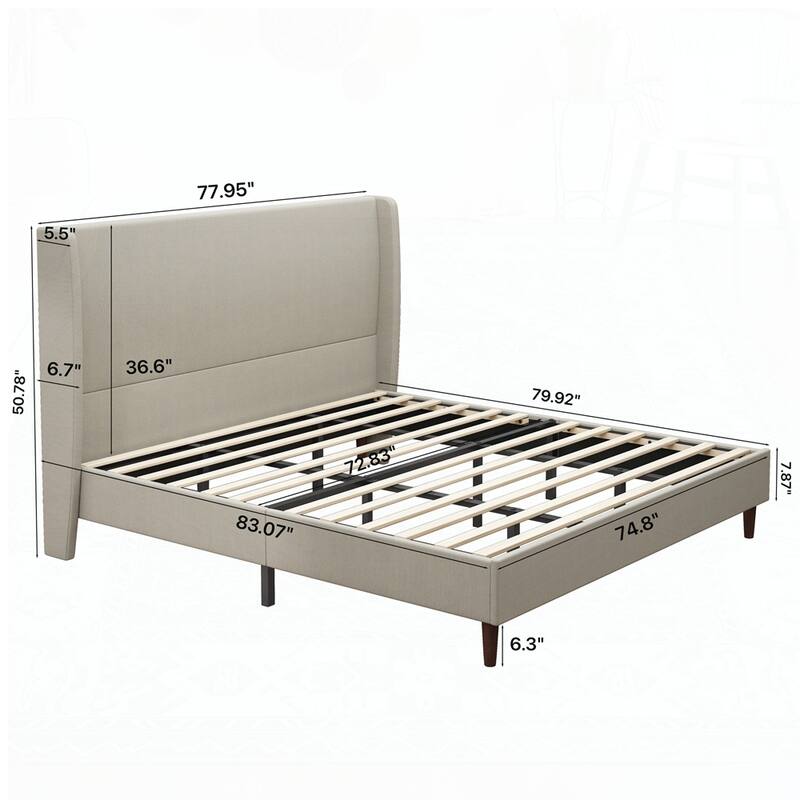 High Headboard Upholstered Bed with 12-Slat Support