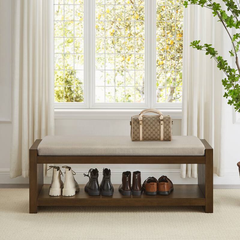 47in Accent Bench with Lower Shelf Shoe Rack - Linen