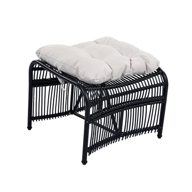 Roomfitters 3-Piece Wicker Patio Furniture Set with Lounge Chair, Ottoman, and Cushions for Garden or Deck