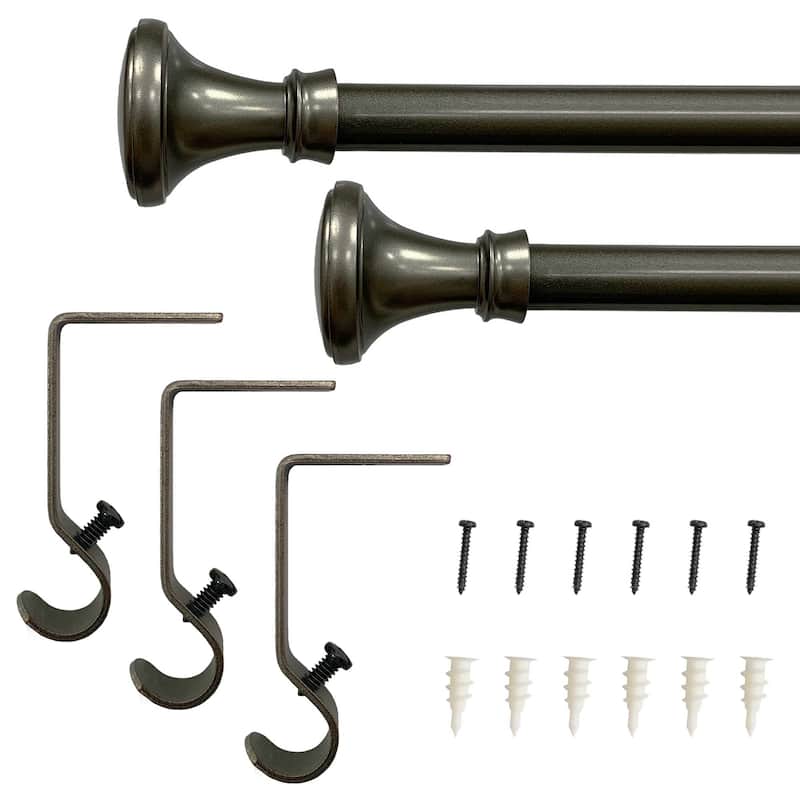 Lumi 5/8" Single Curtain Rod Set Pewter/ Matte Black- Trumpet finials - 48"-84" - Pewter