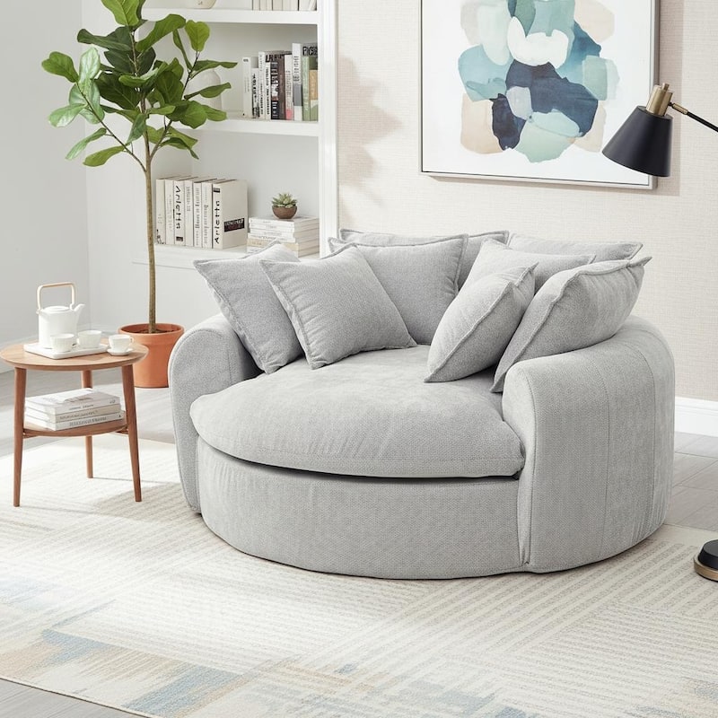 Round Chaise Lounge with Multiple Pillows by Harper&Bright Designs