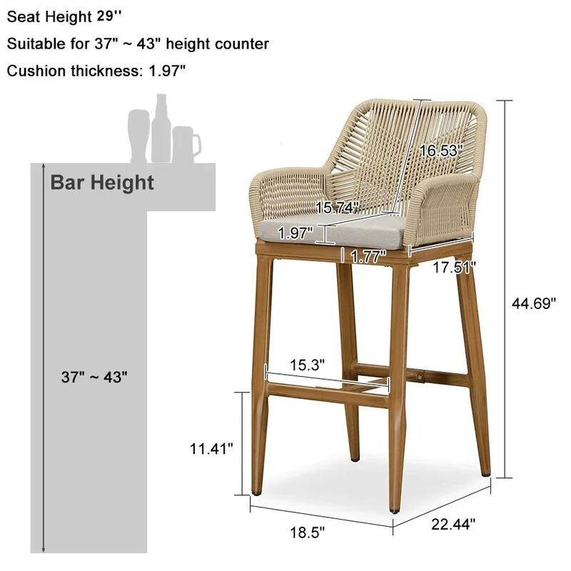 PURPLE LEAF Bar Stools Set of 4 Patio Aluminum Barstools with Back and Cushions Dining Chairs