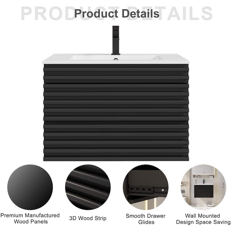 Bathroom Vanity with Drop-In Ceramic Sink Wall-Mounted Storage Cabinet