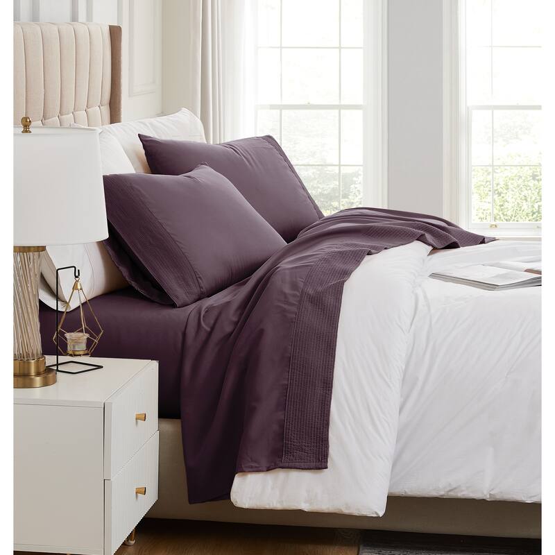 Vilano 21-inch Extra Deep Pocket 4-Piece Bed Sheet Set with Pleated Hem - Twin XL - Purple