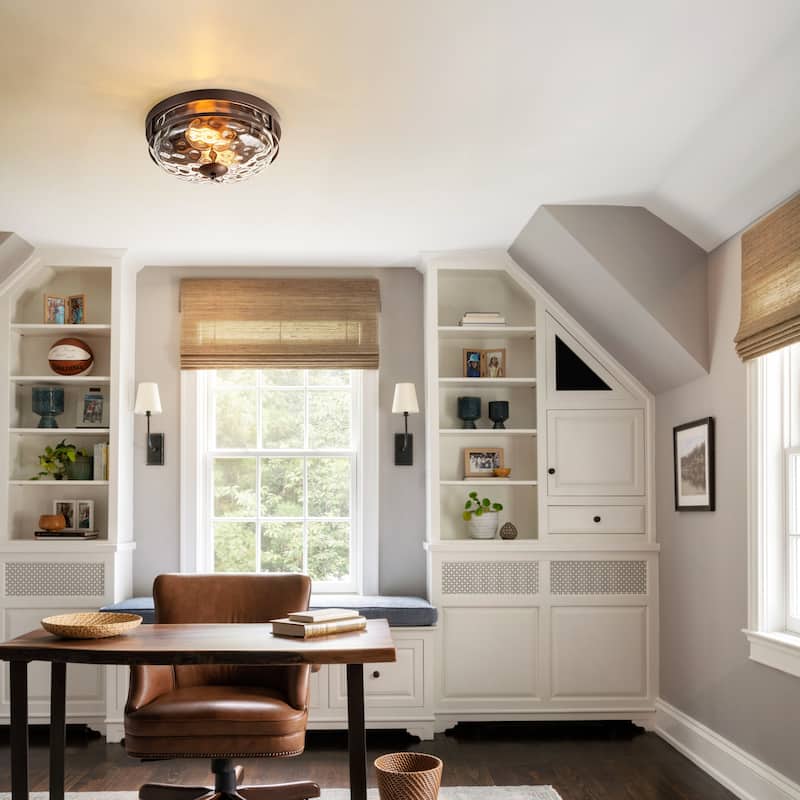 2-Light Modern Industrial ORB/Gold Ceiling Light Dome Cone Clear Water Rippled Glass Flush Mount Light