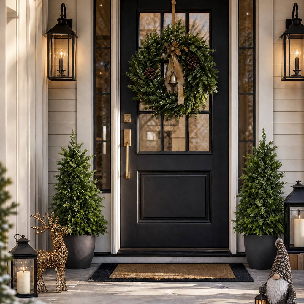 Glitzhome 3FT/4FT/5FT Pre-lit Christmas Artificial Cedar Porch Tree with Lights