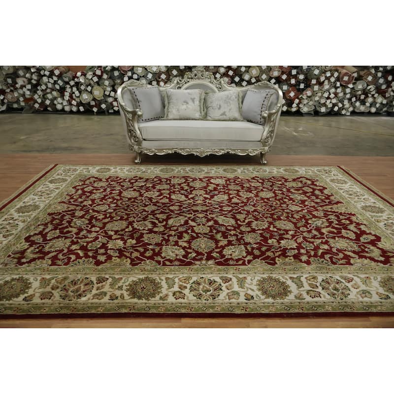 Hand Knotted Oriental 100% Wool Carpet Traditional All-Over Red Agra Area Rug - 12' 0'' X 9' 0''