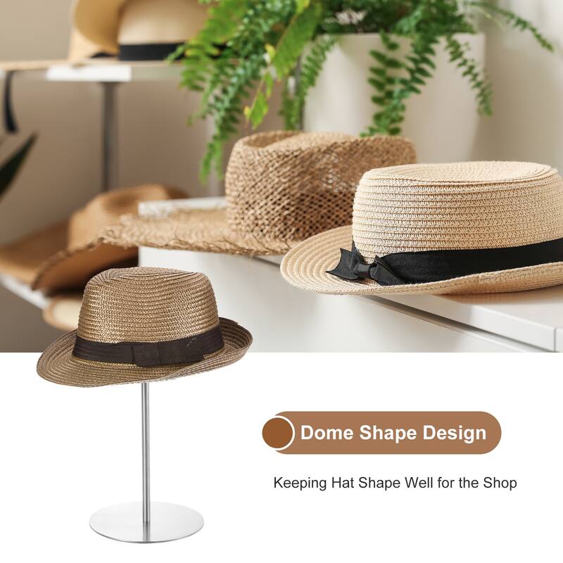 Metal Hat Display Stand 2 Pack Adjustable Tabletop Hat and Wig Holder Silver