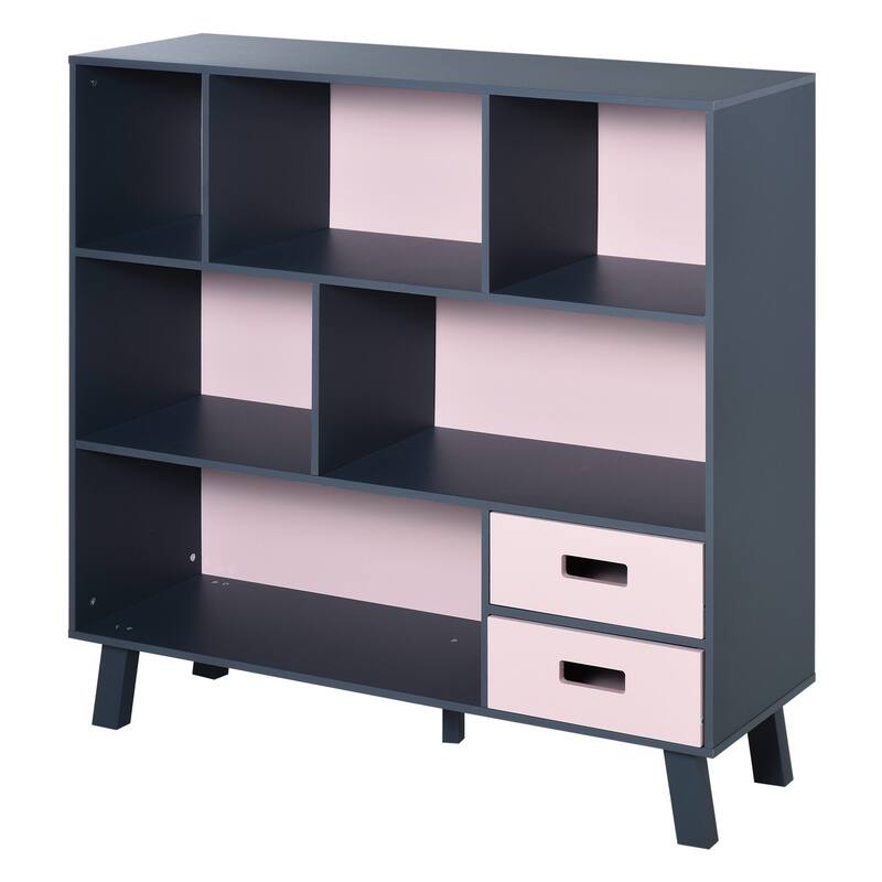 HOMCOM 3-Tier Child Bookcase Open Shelves Cabinet Floor Standing Home Office Storage Furniture Shelvin with Drawers