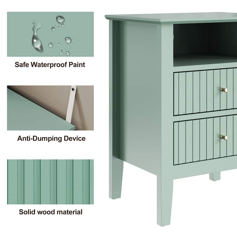 Modern Fluted Nightstand with 2 Drawers