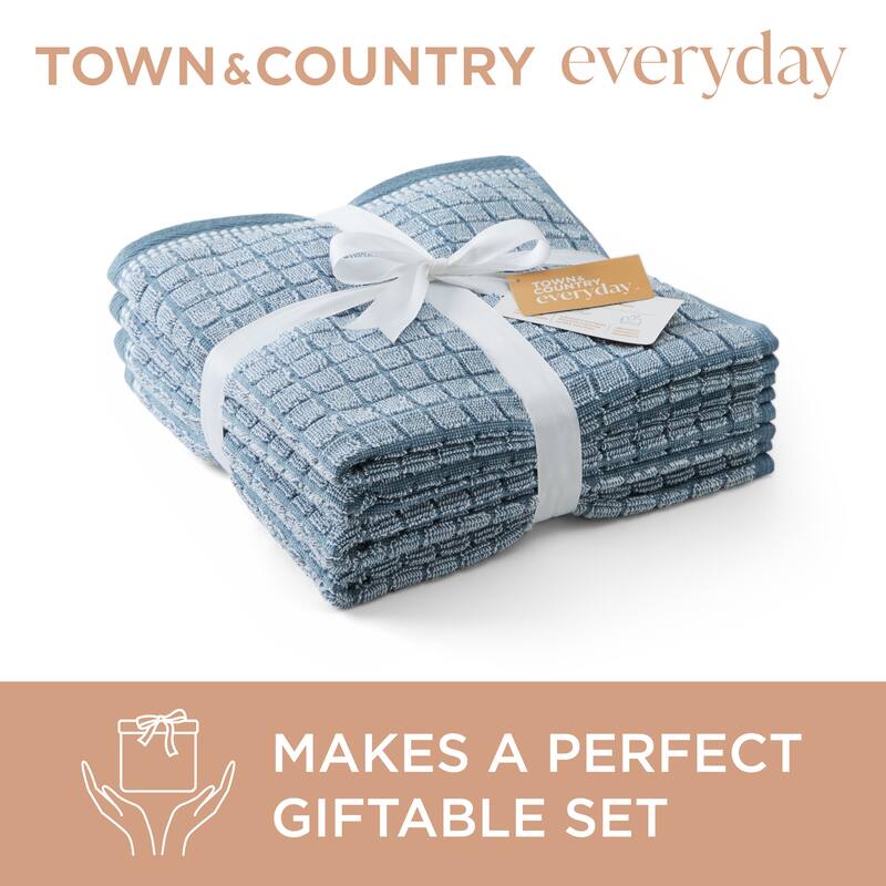 TOWN & COUNTRY EVERYDAY 4-Piece Textured Windowpane Washcloth Set, 13x13-Inch, 100% Cotton - 13"x13"