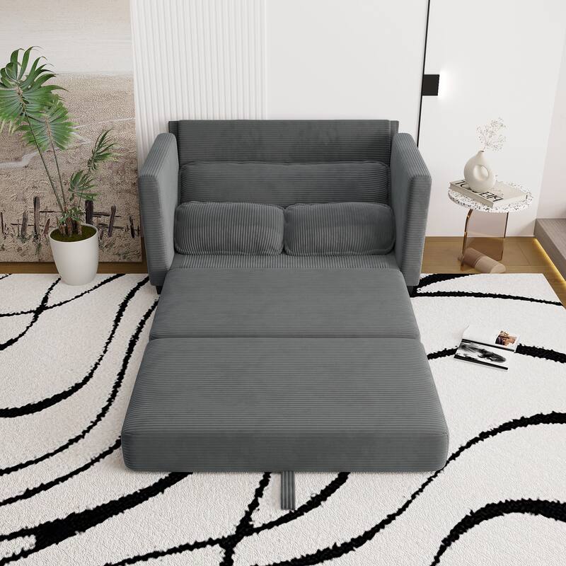 2-in-1 Convertible Corduroy Sofa Bed 51" Small Sofa, 2-Seater Loveseat Sleeper Couch with Side Storage