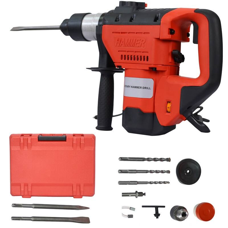 Rotary Hammer Drill 1100W 1-1/2" SDS Plus with Drill Bits & Case