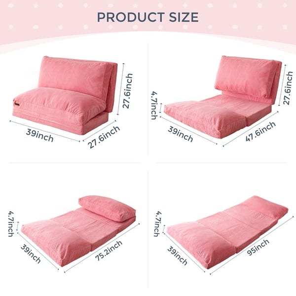 dimension image slide 24 of 31, Corduroy Bean Bag Folding Sofa Bed