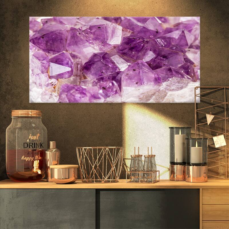 Designart "Purple Amethyst Macro" Abstract Canvas Wall Art Print - 32 in. wide x 16 in. high - 1 Panel