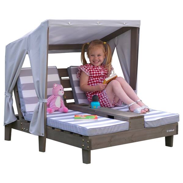 Wooden Outdoor Double Chaise Lounge with Cup Holders, Kid's Furniture