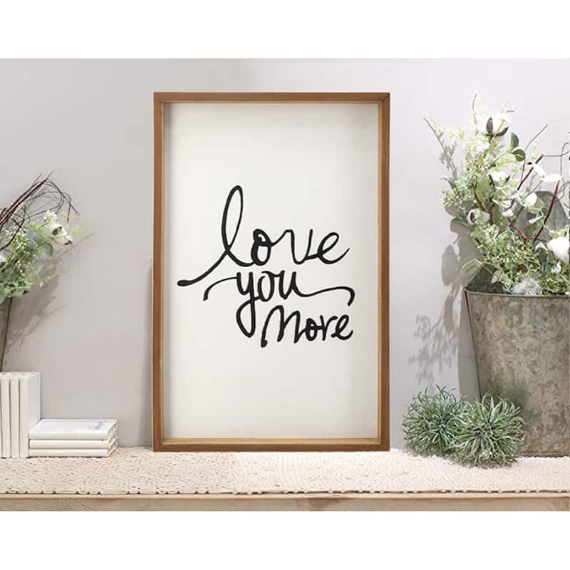 Love You More Framed Wood Sign Plaque, Farmhouse Wall Decor