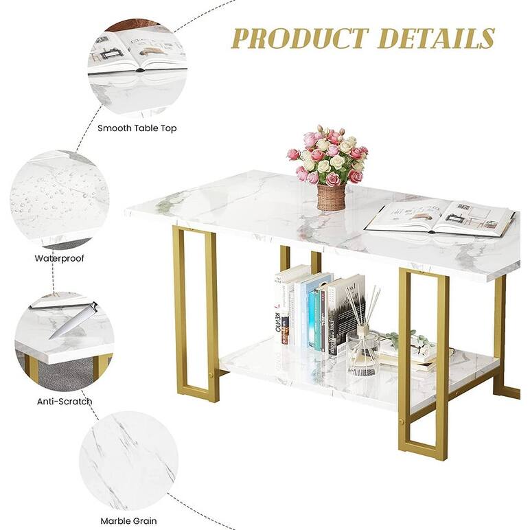 3 Pieces Faux Marble Coffee Table Set with 1 Coffee Table and 2 End Tables, Modern Sofa Side Table with Shelf, Cocktail Table