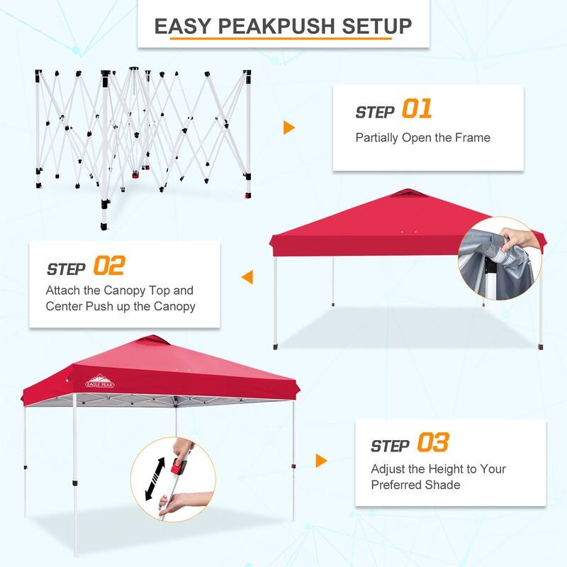 EAGLE PEAK Pop Up Canopy Tent with Wheeled Carry Bag, 8 Stakes, 4 Ropes, 4 Weight Bags, Easy Set Up Tent Canopy, 12x12 ft