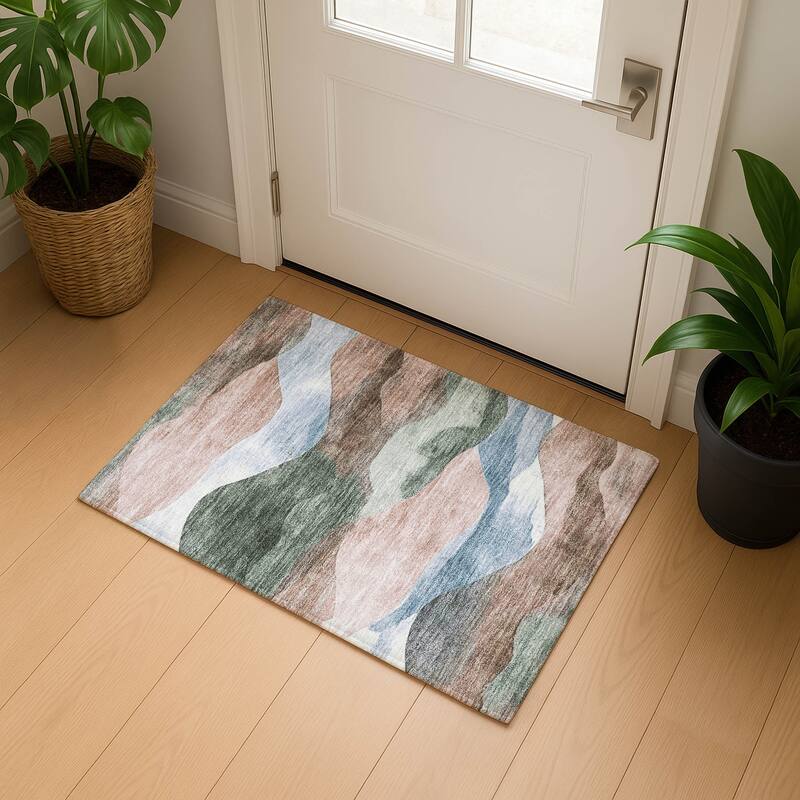 Premium Washable Super Soft Modern Waves Mayfield Rug - Salmon - 1'8" x 2'6"