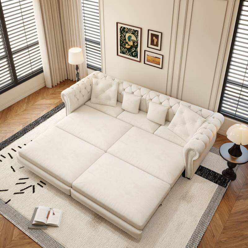 3-in-1 Pull-Out Convertible Sleeper Sofa Bed with Movable Ottoman