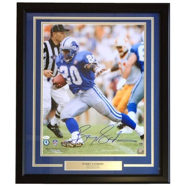 Shop Barry Sanders Signed Framed 16x20 Detroit Lions Blue Jersey