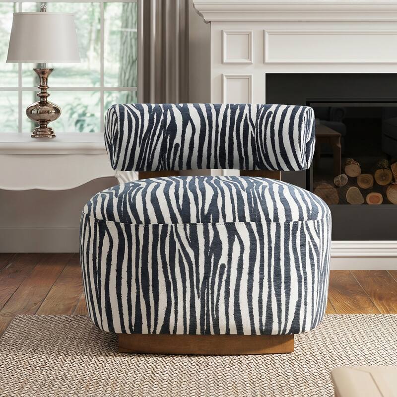 Rossetta Zebra-Striped Chenille Fabic Low Cylindrical Backrest Armchair with High-Quality Foam Cushion - Midnight Blue