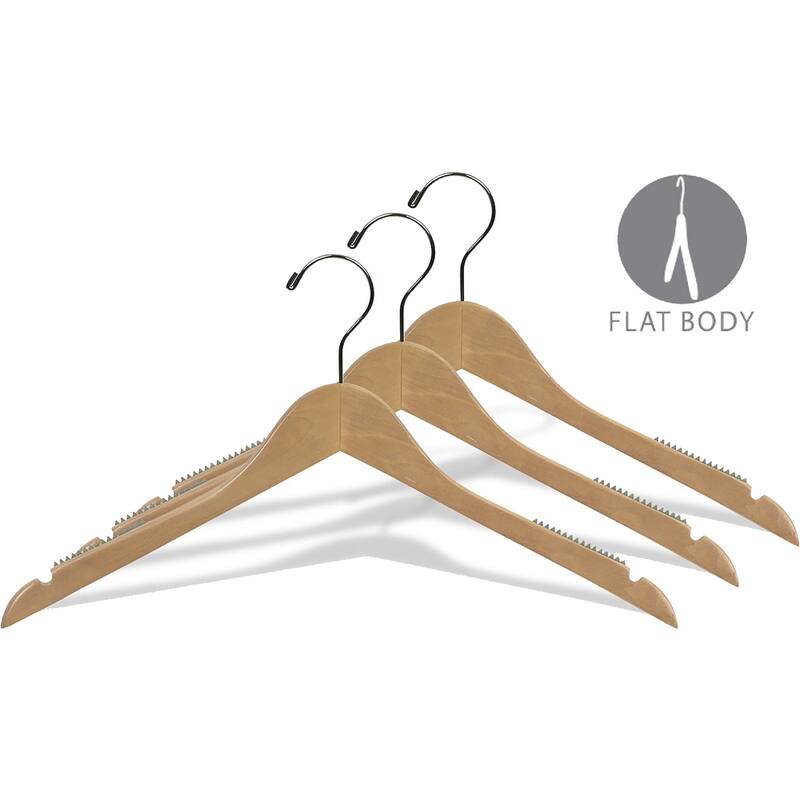 Natural Finish Petite Top Hanger with Notches and Inset Rubber Strips (Case of 25)