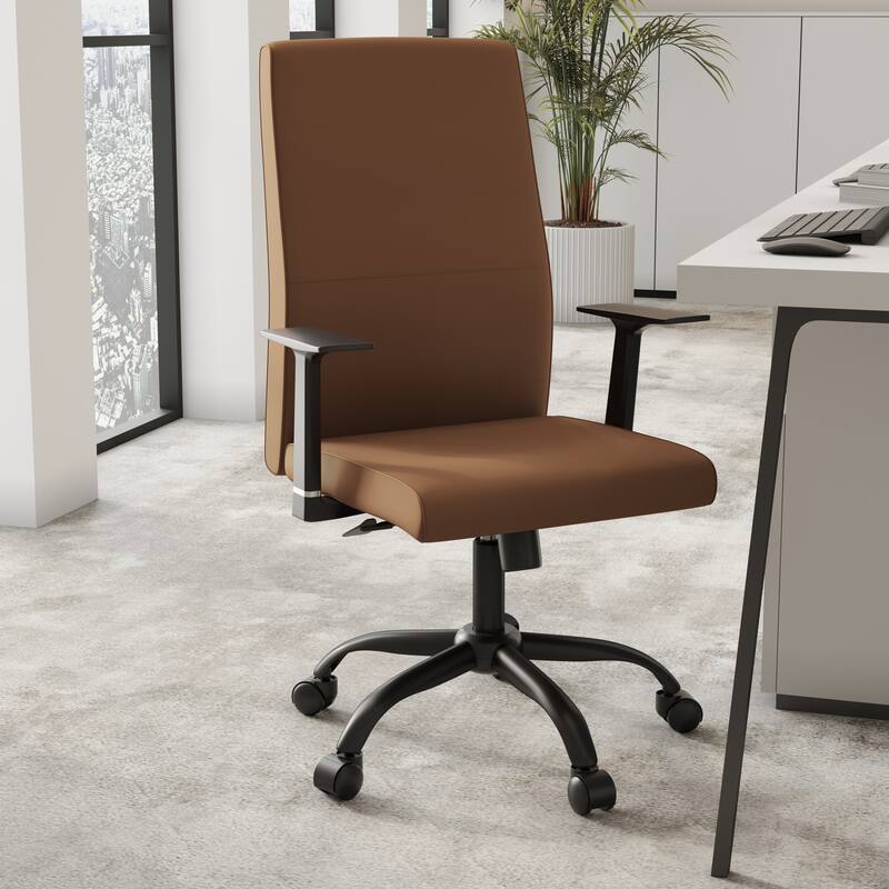 Evander Ergonomic Leather Upholster Office Chair with Aluminum Frame, Foam Cushion, Fixed Armrests, 360° Swivel & Quick Assembly