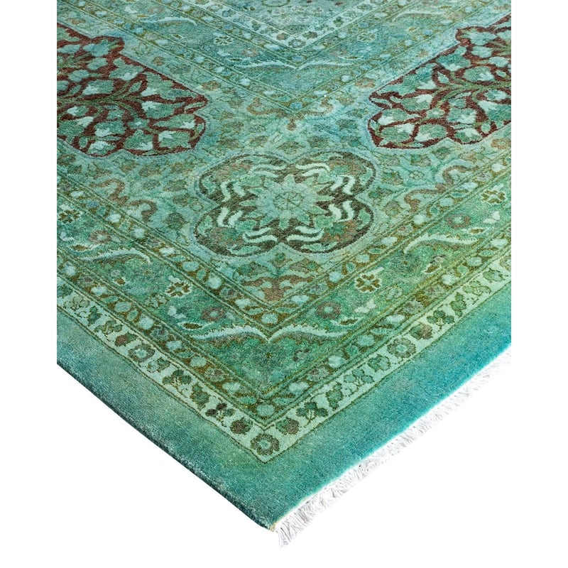 Overdyed, One-of-a-Kind Hand-Knotted Area Rug - Blue - 12' 3" x 17' 7"