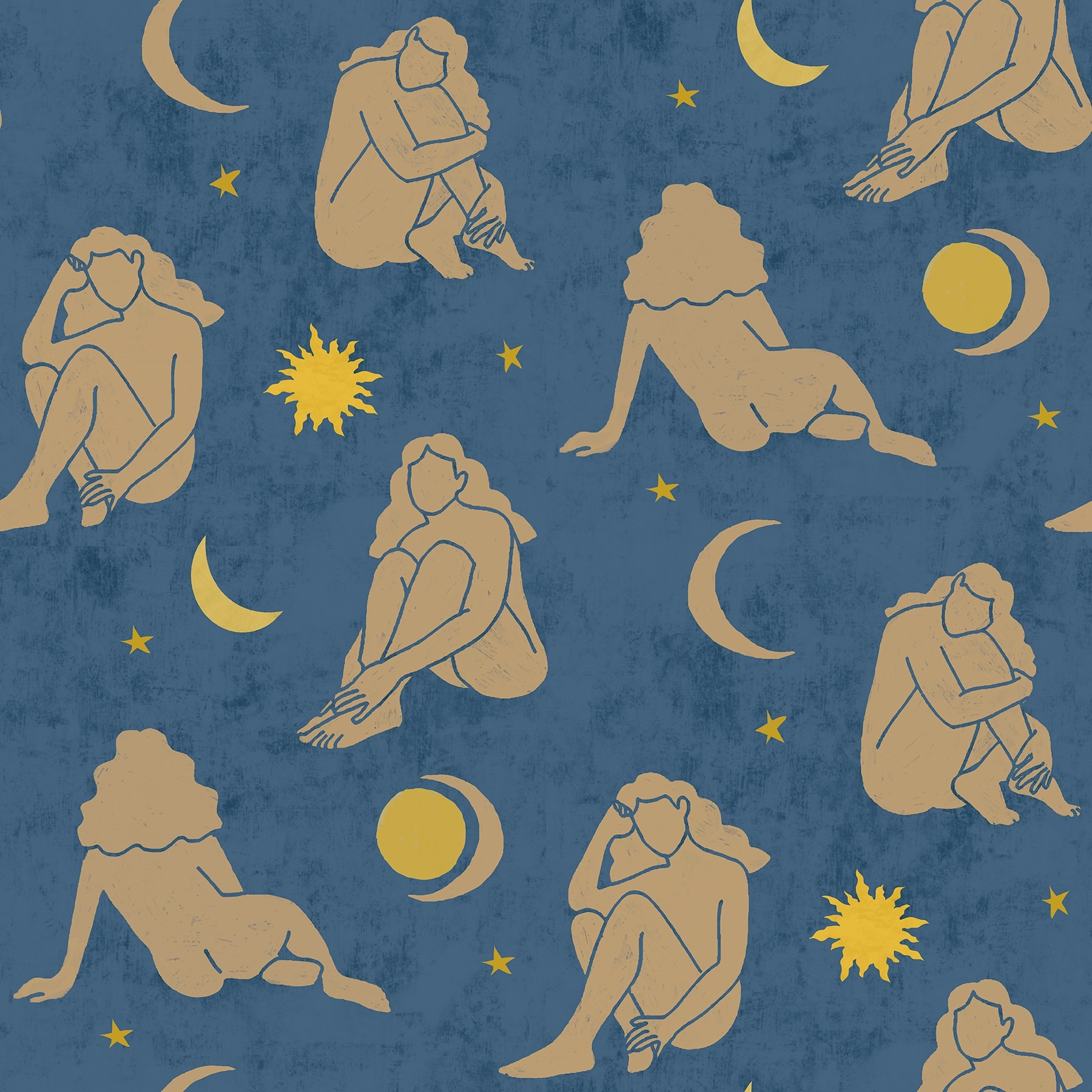 Alja Horvat Dark Blue Nudes Peel & Stick Wallpaper